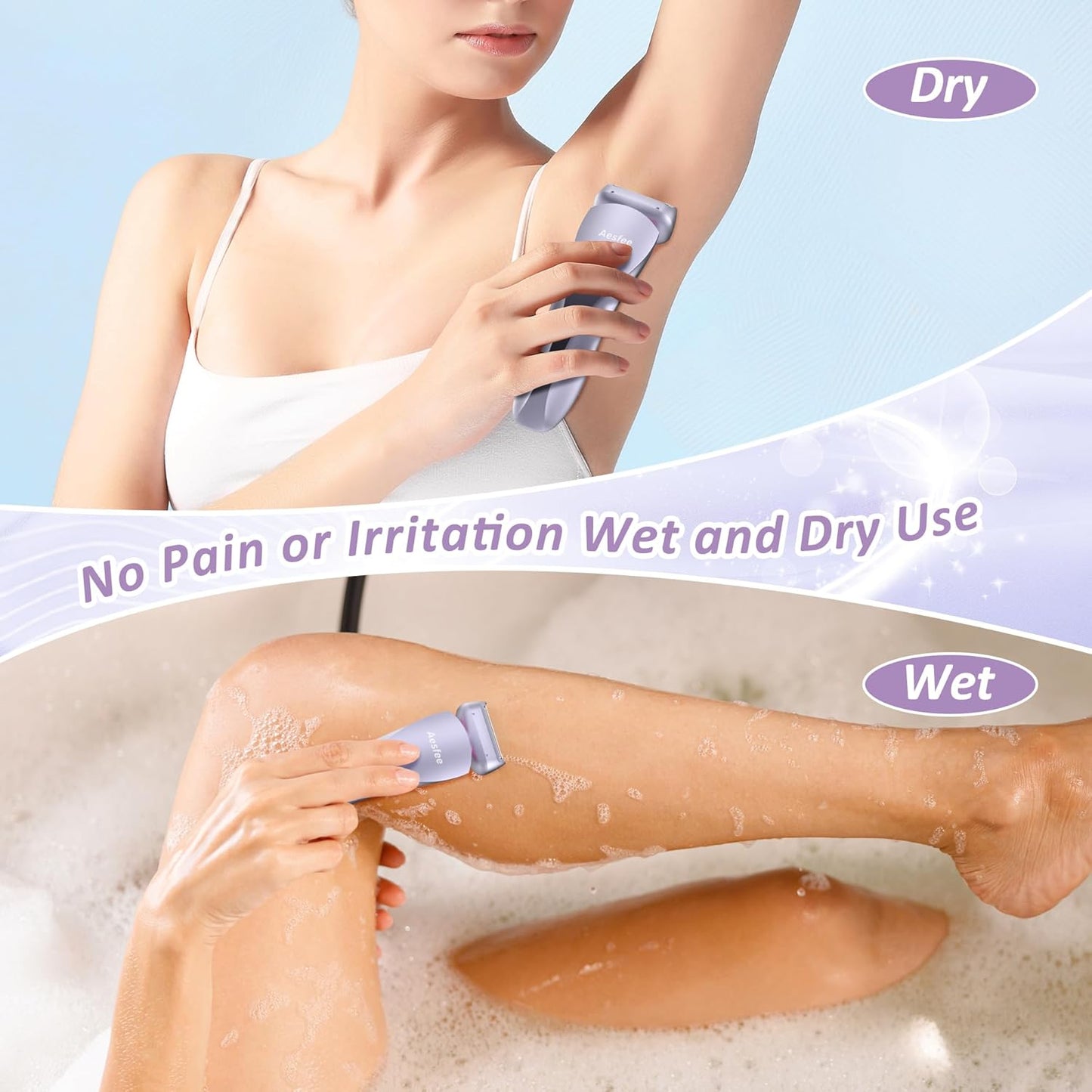 Electric Shaver for Women Legs, Lady Razors Hair Removal Waterproof Wet or Dry for Underarm Arm Bikini Private Area Pubic Hair, Portable Painless Ladies Body Hair Trimmer Remover (Purple