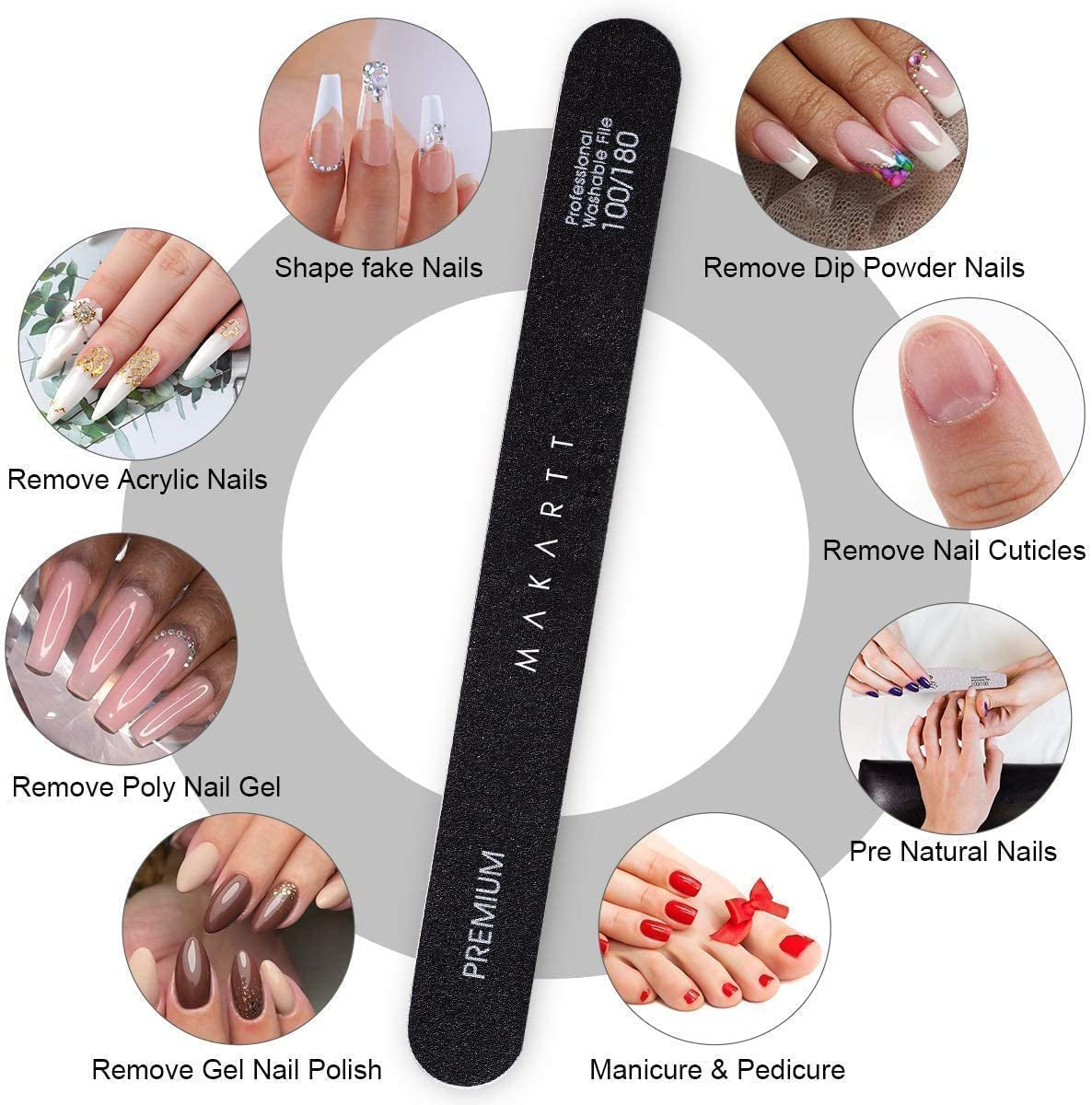 Nail File 100 180 Grit Emery Boards for Nails 10Pcs Black Nail Files Professional Washable Doubled Sides Nail File Kit for Natural Acrylic Nails Coarse for DIY Salon Use