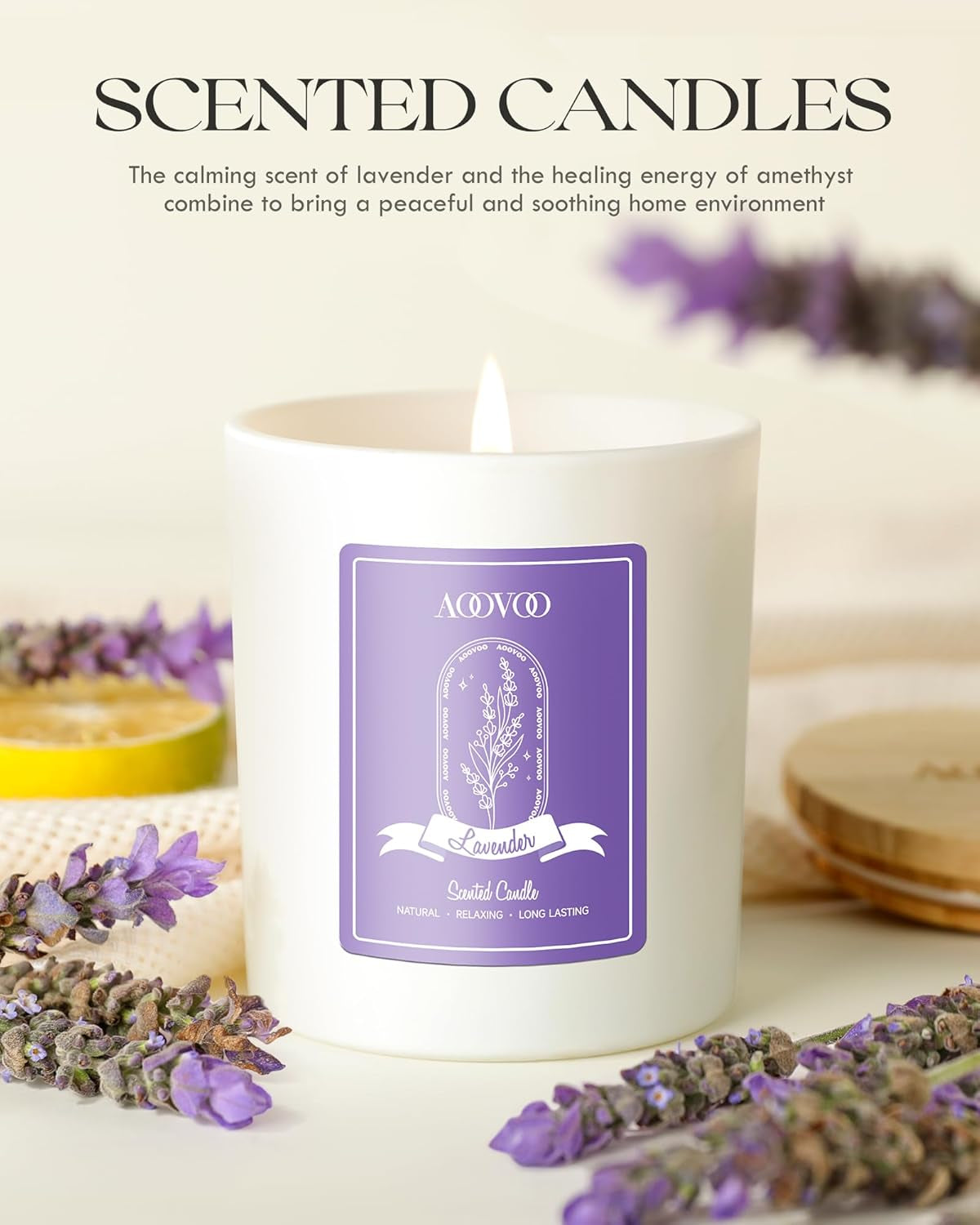 Lavender Scented Candles for Women - Aromatherapy Candle with Crystals Inside, 10Oz Soy Candles for Home Scented, Birthday Gifts Candle for Women Mom