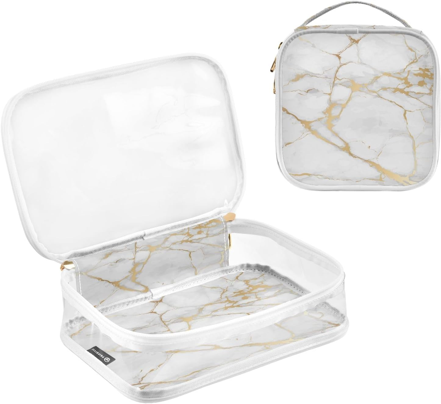 Toiletry Bag Waterproof Travel Cosmetic Bags Makeup Pouch Clear White Gold Marble Organizer with Handle for Men