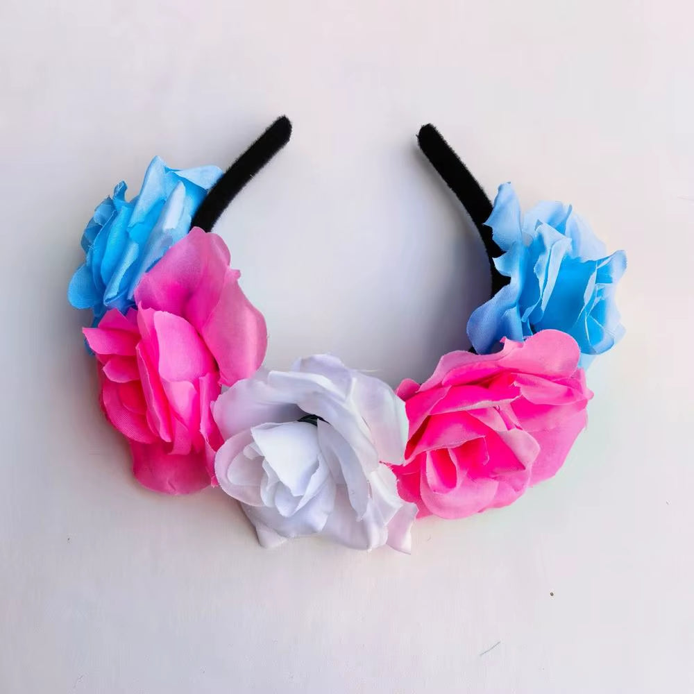 Halloween Gothic Skull Flower Headband for Women Girls Party Cosplay Spider Web Veil Day of the Dead Headband Horror Headwear