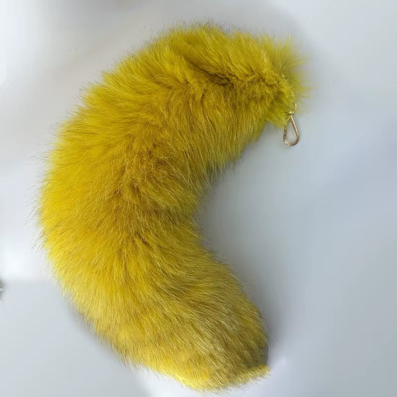 Natural Fox Fur Tail Keychain Furry 2024 Y2K Beautiful Accesory Length 40Cm Car Keychain for Women Fluffy Key Chain