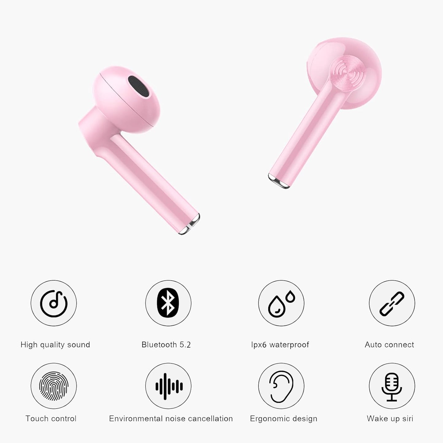 Wireless Earbuds, Bluetooth 5.2 ENC Noise Cancelling Deep Bass In-Ear Stereo Earphones, IPX6 Waterproof Headphones with Mic, USB-C Charging Case, Touch Control Ear Buds Headset for Iphone Android Ios