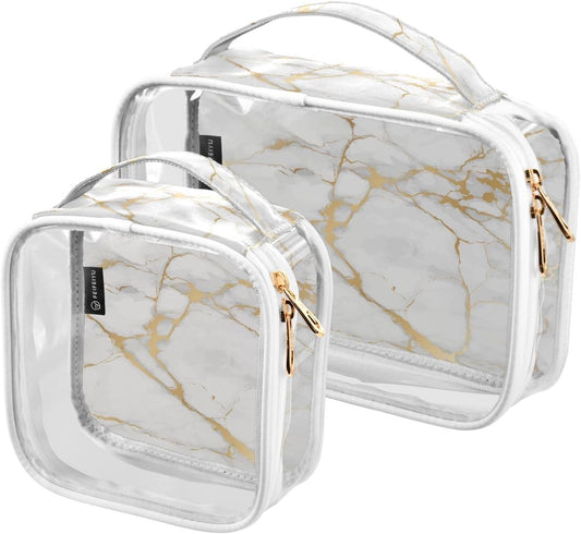 Toiletry Bag Waterproof Travel Cosmetic Bags Makeup Pouch Clear White Gold Marble Organizer with Handle for Men