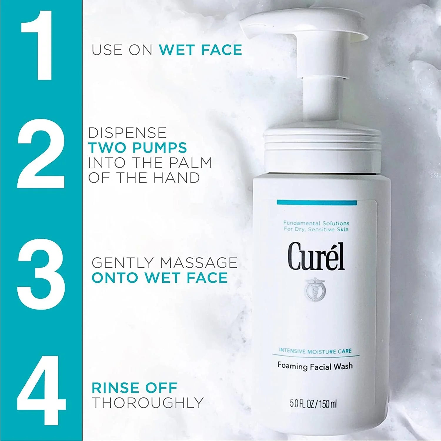 Cur�L Foaming Daily Face Wash, Hydrating Facial Cleanser for Dry, Sensitive Skin, Ph-Balanced and Fragrance-Free for Sensitive Skin Care, 5 Ounces (Step 2 of 2-Step Skincare)