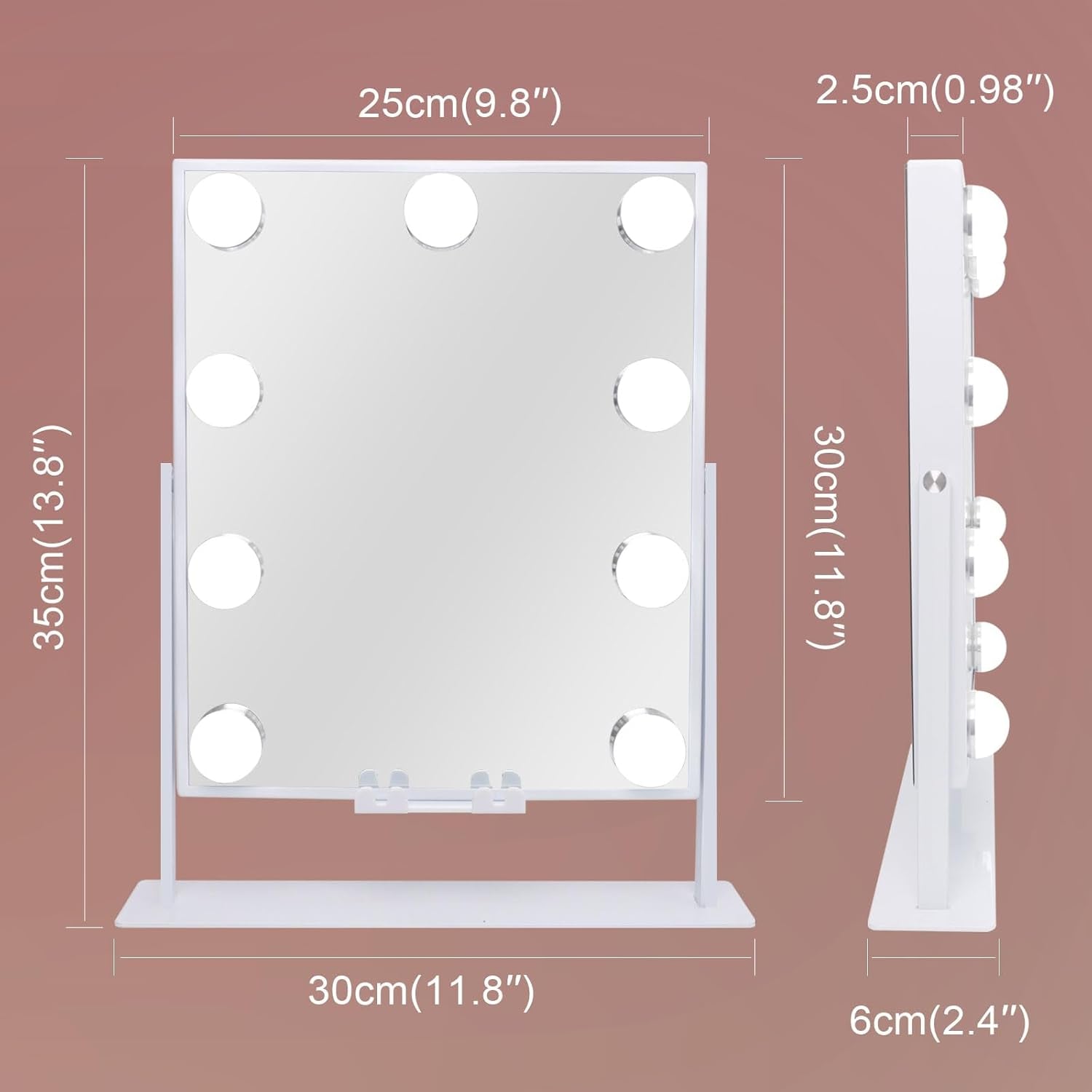 Lighted Vanity Mirror with Lights Speaker and Wireless Charging,Makeup Mirror with Lights and 10X Magnification Hollywood Mirror with 9 Dimmable LED Bulbs(White)