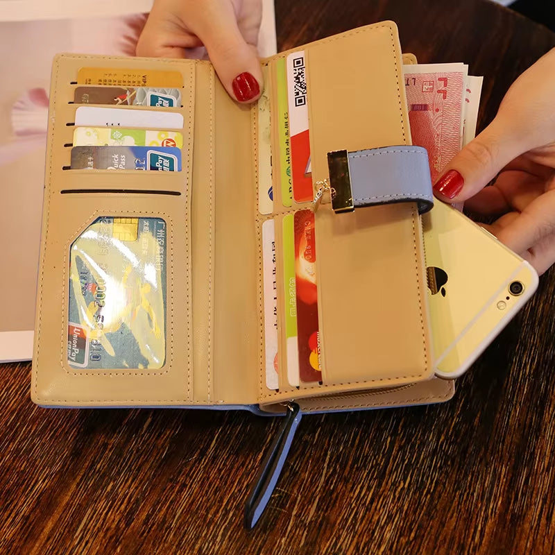 Women Wallet PU Leather Purse Female Long Wallet Gold Hollow Leaves Pouch Handbag for Women Coin Purse Card Holders Clutch