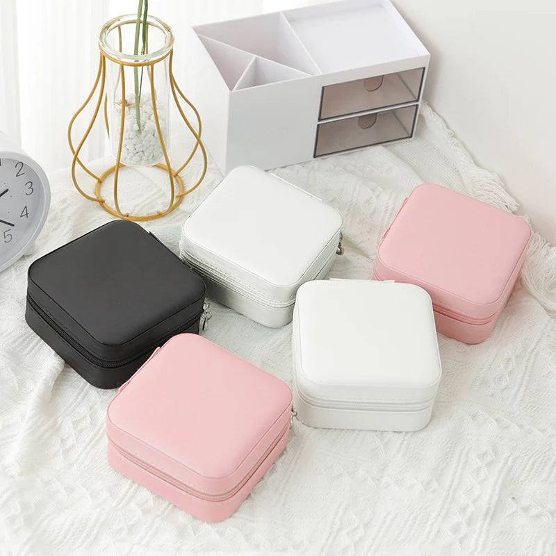 Single Layer Leather Jewelry Box for Women - Classic Black, Pure White, and Fashion Pink Travel Storage Solutions