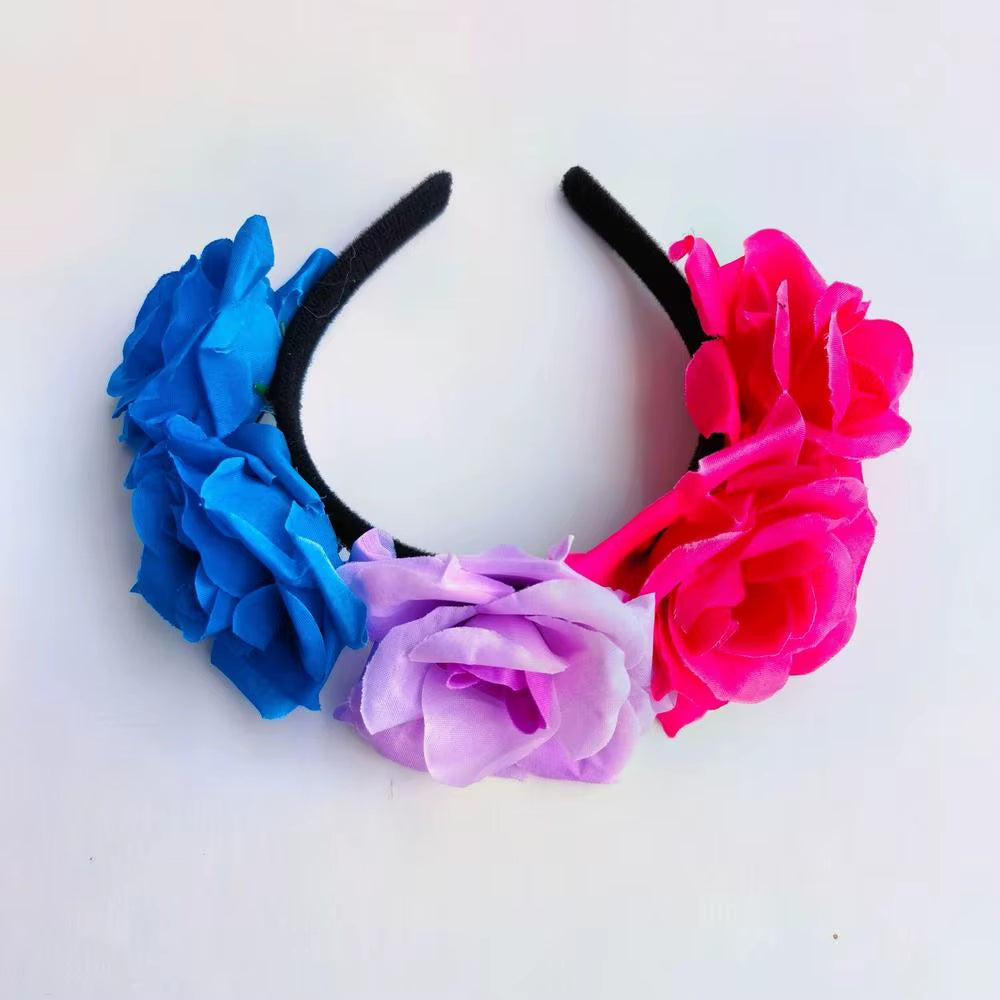 Halloween Gothic Skull Flower Headband for Women Girls Party Cosplay Spider Web Veil Day of the Dead Headband Horror Headwear