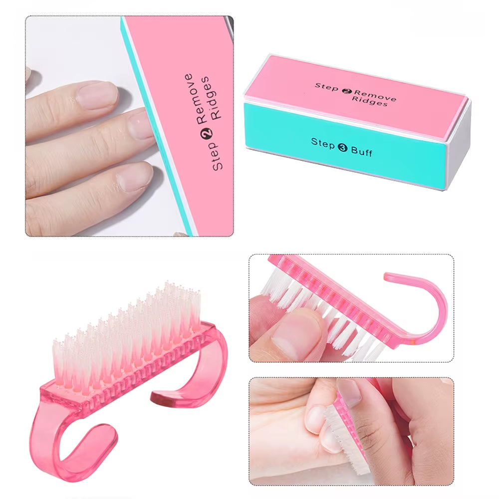 YIKOOLIN 7Pcs/Set Professional Nail Files Manicure Sets Polishing Sanding Buffer Files Buffer Sanding Tool Cleaning Brush