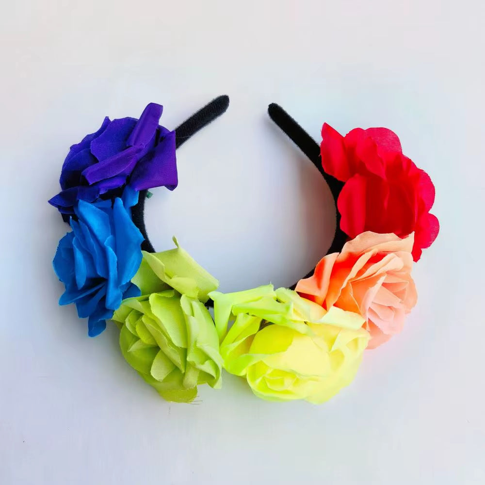 Halloween Gothic Skull Flower Headband for Women Girls Party Cosplay Spider Web Veil Day of the Dead Headband Horror Headwear