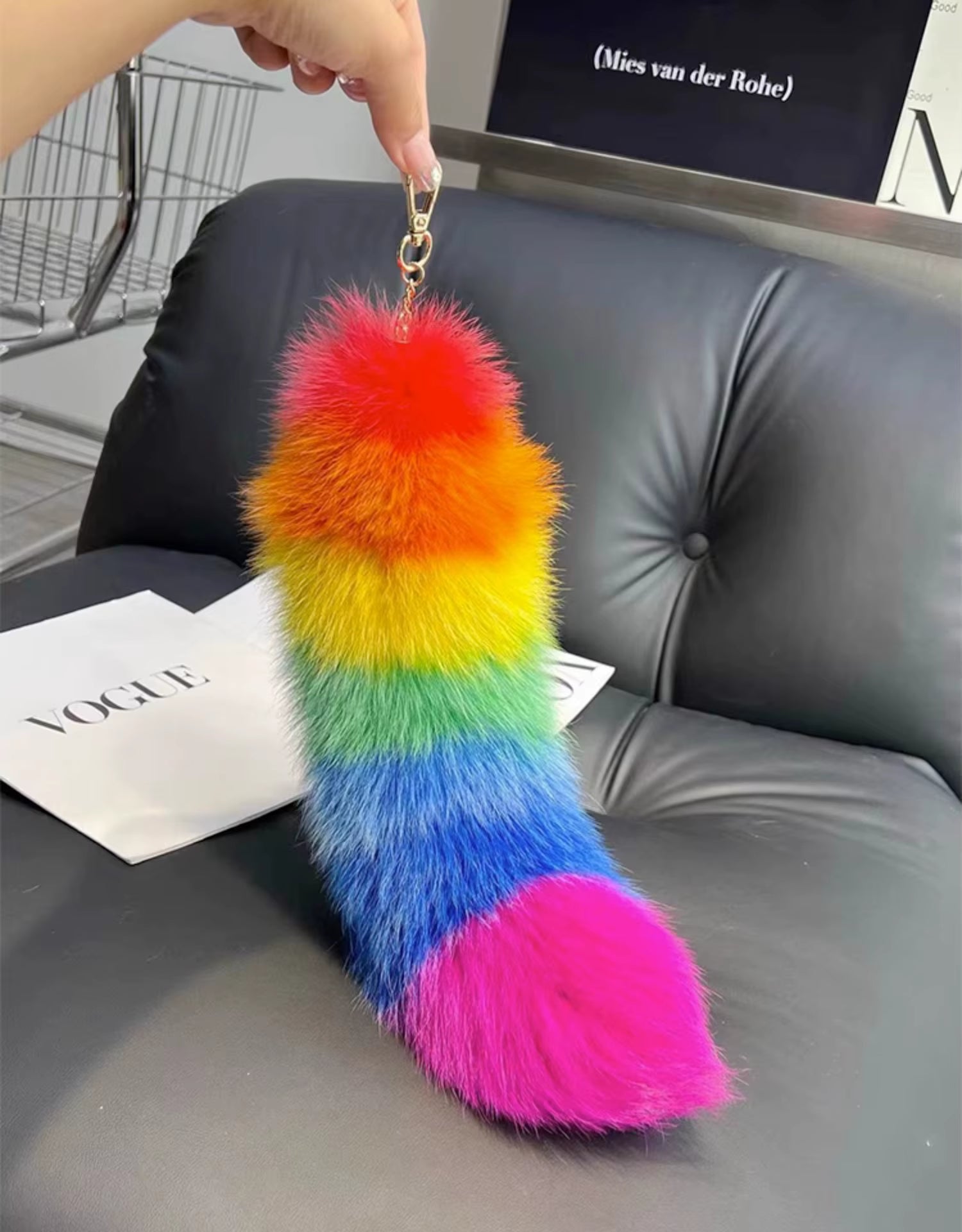 Natural Fox Fur Tail Keychain Furry 2024 Y2K Beautiful Accesory Length 40Cm Car Keychain for Women Fluffy Key Chain