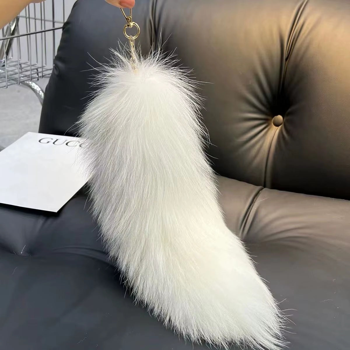 Natural Fox Fur Tail Keychain Furry 2024 Y2K Beautiful Accesory Length 40Cm Car Keychain for Women Fluffy Key Chain