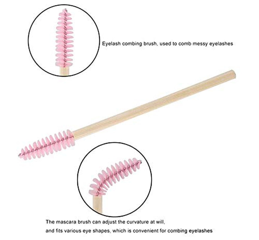 100 PCS Pink Bamboo Eyelash Brushes Mascara Wands Eye Lash Eyebrow Applicator Cosmetic Makeup Brush Tool Kits