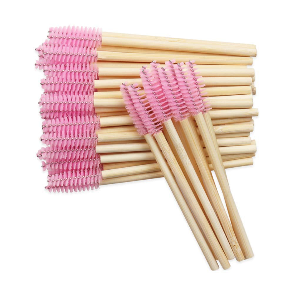 100 PCS Pink Bamboo Eyelash Brushes Mascara Wands Eye Lash Eyebrow Applicator Cosmetic Makeup Brush Tool Kits