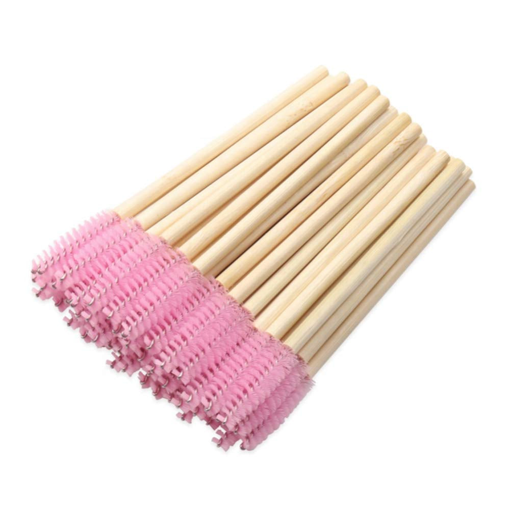 100 PCS Pink Bamboo Eyelash Brushes Mascara Wands Eye Lash Eyebrow Applicator Cosmetic Makeup Brush Tool Kits