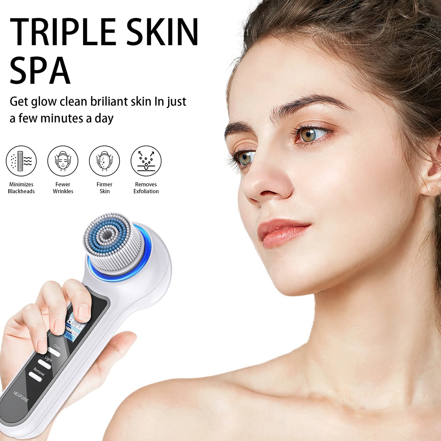 Facial Cleansing Brush - IPX7 Waterproof with LCD Screen, Electric Face Scrubber for Exfoliation, Massage and Deep Cleansing