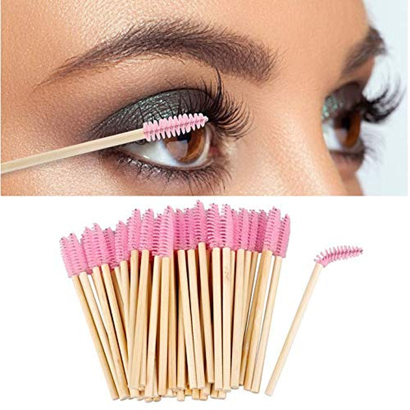 100 PCS Pink Bamboo Eyelash Brushes Mascara Wands Eye Lash Eyebrow Applicator Cosmetic Makeup Brush Tool Kits