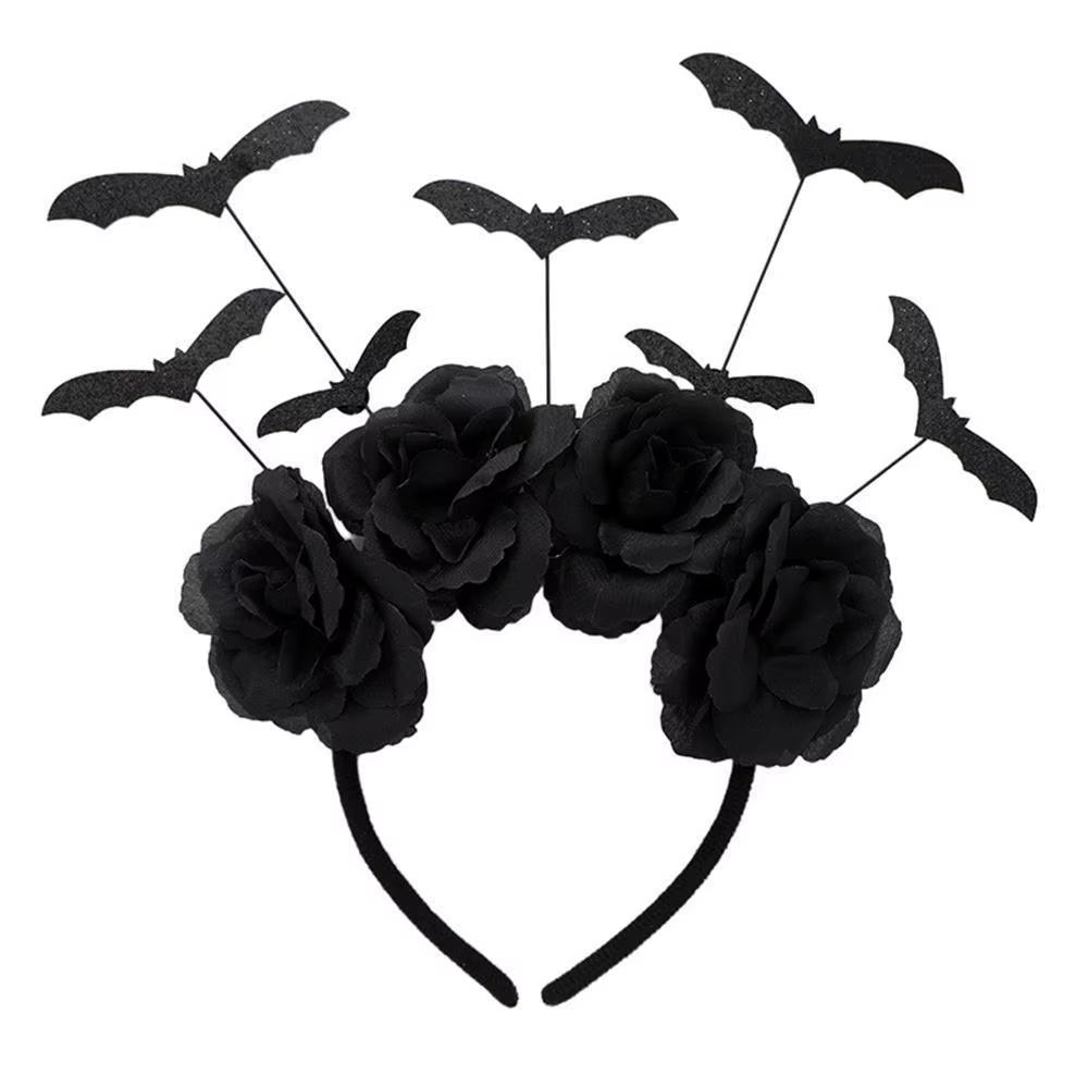 Halloween Gothic Skull Flower Headband for Women Girls Party Cosplay Spider Web Veil Day of the Dead Headband Horror Headwear